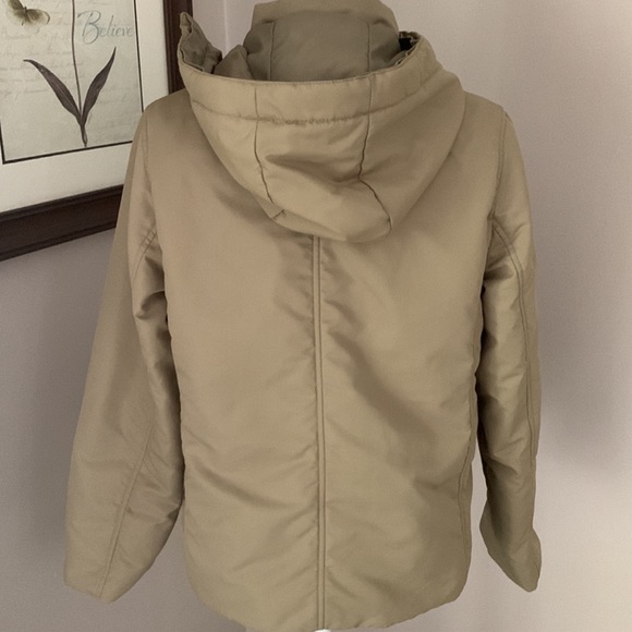 Light olive green jacket with collar 100% genuine raccoon fur size 8 - Picture 4 of 13